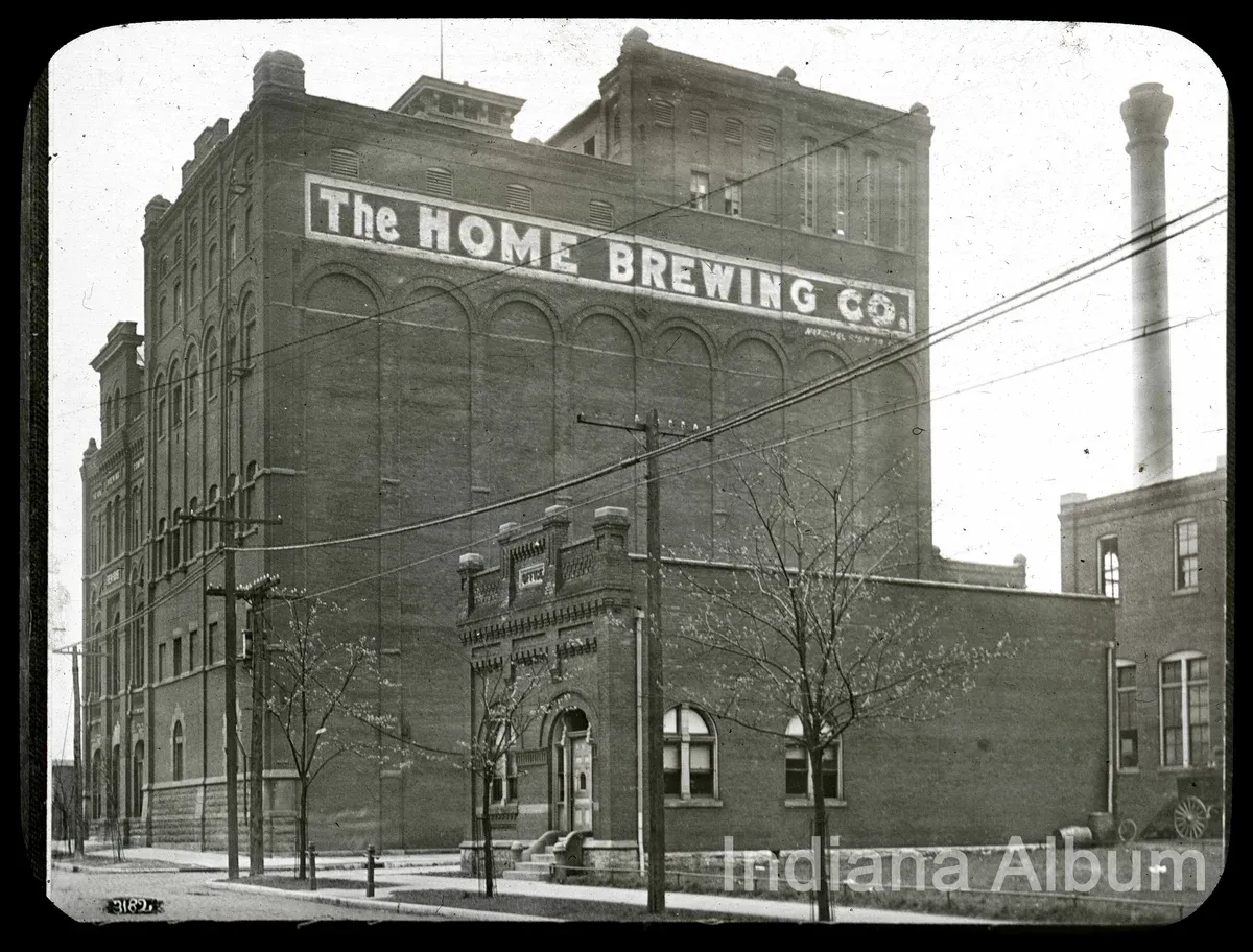 Historic 1910 archival photograph of the Home Brewing Company complex on South Shelby Street, the pre-Prohibition Indianapolis brewery whose bottling house is now the 24 Shelby historic wedding venue