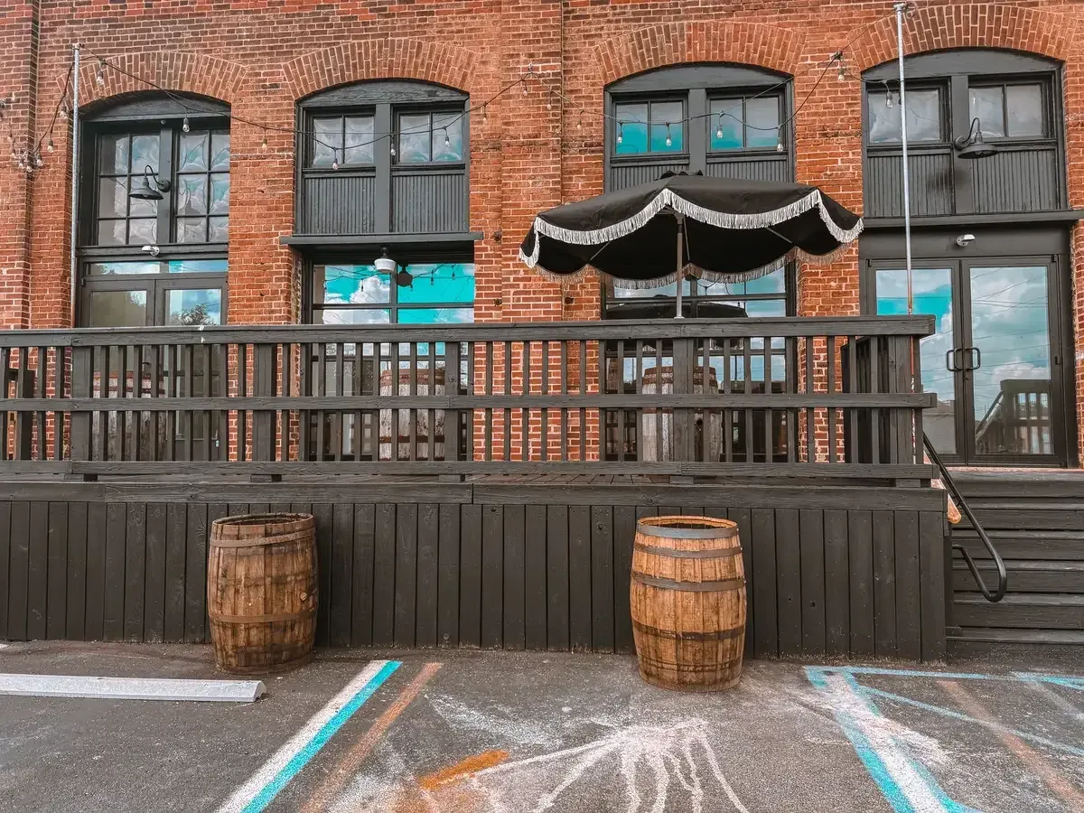 The Prohibition Patio outdoor space at 24 Shelby, included in the standard wedding venue rental in downtown Indianapolis.